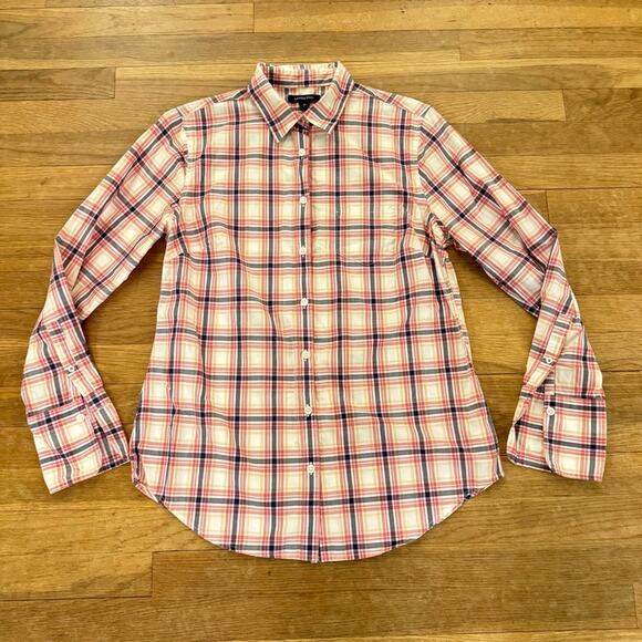 Land's End pink white long sleeve collared button-down shirt top size 10
 b10 - Picture 1 of 4